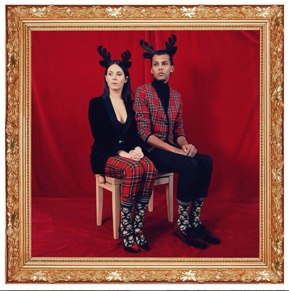 Stromae et son épouse Coralie Barbier posent pour leur marque Mosaert à l'occasion des fêtes de fin d'année, photo postée sur Instagram le 1er décembre 2017.