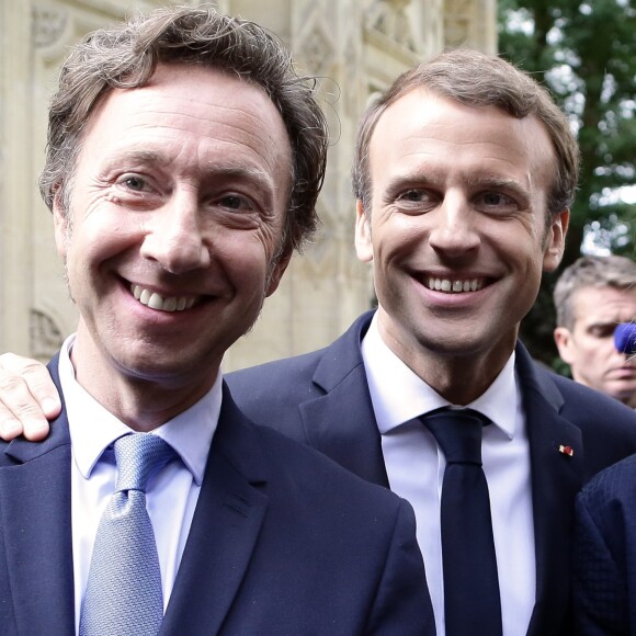 Le Président de la république française Emmanuel Macron visite le château de Monte-Cristo en compagnie de Stéphane Bern et Francoise Nyssen, Marly-le-Roi, France, le 15 septembre 2017. © Stéphane Lemouton/Bestimage