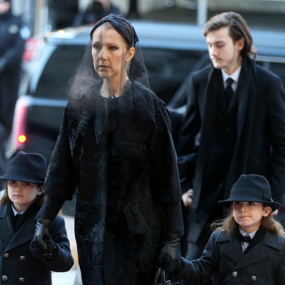 Céline Dion, ses enfants René-Charles Angélil, les jumeaux Nelson Angélil et Eddy Angélil - Obsèques nationales de René Angélil en la Basilique Notre-Dame de Montréal, le 22 janvier 2016. © Dominique Jacovides/Bestimage