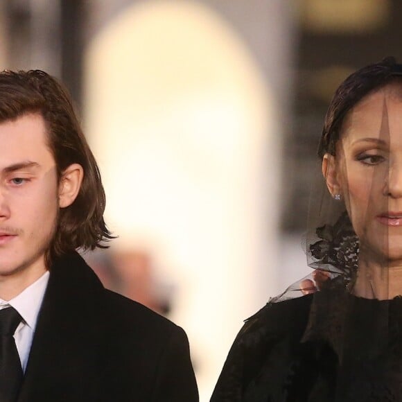 Céline Dion et son fils René-Charles Angélil - Sorties des obsèques nationales de René Angélil en la Basilique Notre-Dame de Montréal, le 22 janvier 2016.© Morgan Dessales/Bestimage