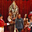 La princesse Stéphanie de Monaco, la girafe de Joseph Richter, la troupe Bingo, le duo Ballance, et M. Loyal alias Petit Gougou lors du photocall de présentation du 42ème Festival International du Cirque de Monte-Carlo sous le chapiteau de Fontvieille le 16 janvier 2018. © Bruno Bebert / Bestimage