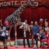 La princesse Stéphanie de Monaco, la girafe de Joseph Richter, la troupe Bingo, le duo Ballance, et M. Loyal alias Petit Gougou lors du photocall de présentation du 42ème Festival International du Cirque de Monte-Carlo sous le chapiteau de Fontvieille le 16 janvier 2018. © Bruno Bebert / Bestimage