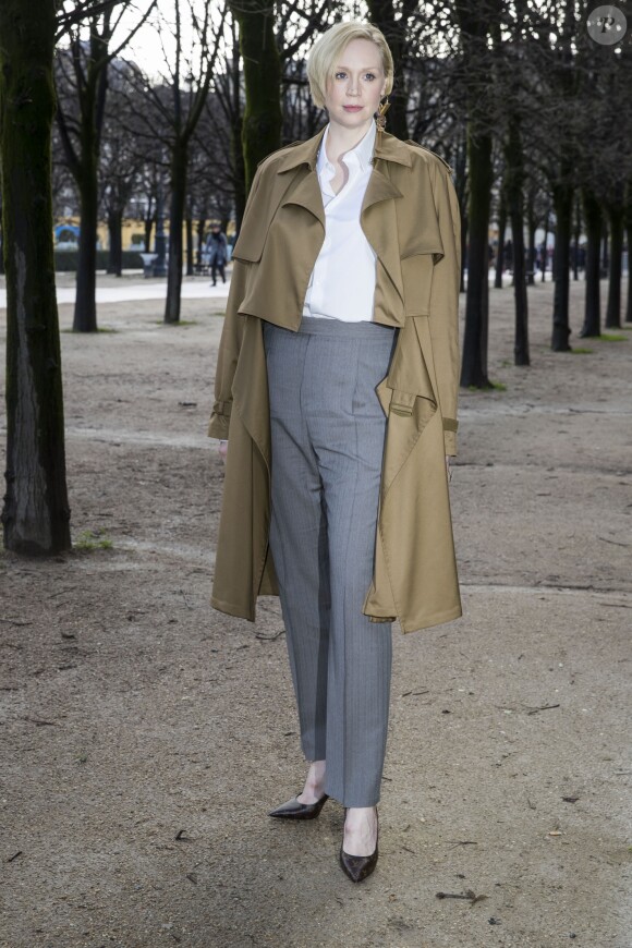 Gwendoline Christie au défilé de mode Louis Vuitton homme automne-hiver 2018-2019 au Palais Royal à Paris. Le 18 janvier 2018 © Olivier Borde / Bestimage