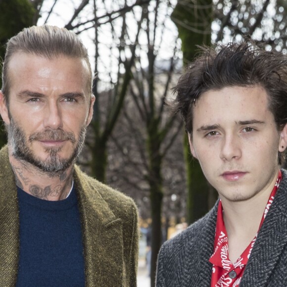 David Beckham et son fils Brooklyn au défilé de mode Louis Vuitton homme automne-hiver 2018-2019 au Palais Royal à Paris. Le 18 janvier 2018 © Olivier Borde / Bestimage