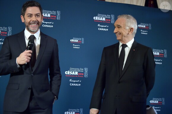 Manu Payet et Alain Terzian - Conférence de presse de la 43ème cérémonie des César 2018 au Fouquet's à Paris le 31 janvier 2018. La cérémonie aura lieu le 2 mars à la salle Pleyel. © Giancarlo Gorassini/Bestimage