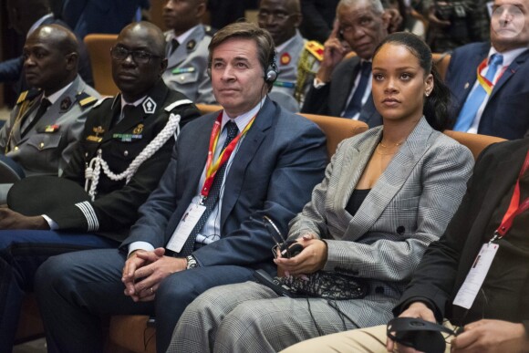 Barbadian singer Rihanna attends the conference "GPE Financing Conference, an Investment in the Future" organised by the Global Partnership for Education in Dakar on February 2, 2018, as part of Macron's visit to Senegal. The French and Senegales presidents are co-hosting a conference organised by the Global Partnership for Education, aimed at pressuring donors to finance the education of a quarter of a billion children worldwide who are currently out of school, while Rihanna is attending as a global ambassador for the organisation. Photo by Eliot Blondet/ABACAPRESS.COM02/02/2018 -