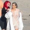 Exclusif - Kim Kardashian porte une tenue très transparente lors d'un photoshoot sur la plage à Malibu, le 22 janvier 2018.