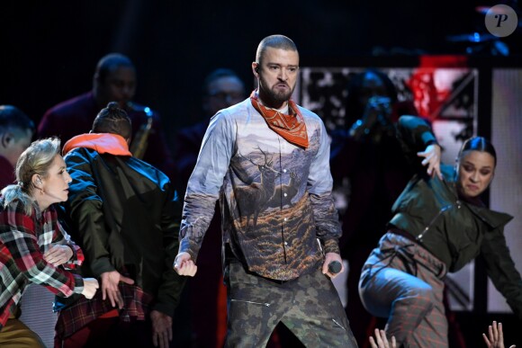 Justin Timberlake assure le show de la mi-temps lors du Super Bowl à Minneapolis, le 1 février 2018.