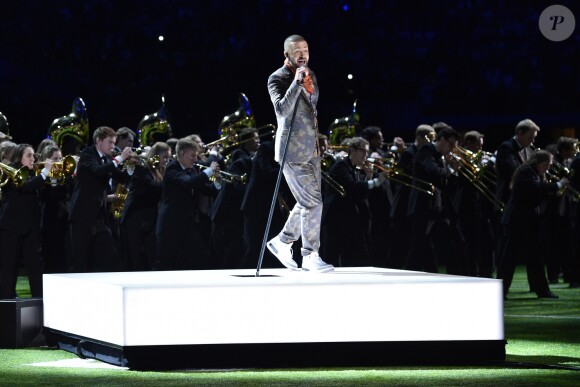 Justin Timberlake assure le show de la mi-temps lors du Super Bowl à Minneapolis, le 1 février 2018.