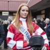 Maëva Coucke (Miss France 2018) - Miss France 2018, Miss France 2015, Miss France 2014, Miss France 2013 et Miss France 2010 participent à la course "Le Défi des Miss" lors du Grand Prix de France à Vincennes Hippodrome de Paris, France, le 11 février 2018. © Pierre Perusseau/Bestimage