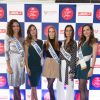 Flora Coquerel (Miss France 2014), Camille Cerf (Miss France 2015), Maëva Coucke (Miss France 2018), Malika Ménard (Miss France 2010) et Marine Lorphelin (Miss France 2013) - Miss France 2018, Miss France 2015, Miss France 2014, Miss France 2013 et Miss France 2010 participent à la course "Le Défi des Miss" lors du Grand Prix de France à Vincennes Hippodrome de Paris, France, le 11 février 2018. © Pierre Perusseau/Bestimage