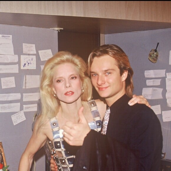 Sylvie Vartan et son fils David Hallyday en janvier 1991 au Palais des Sports à Paris.