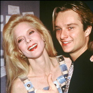 Sylvie Vartan et son fils David Hallyday en janvier 1991 au Palais des Sports à Paris.