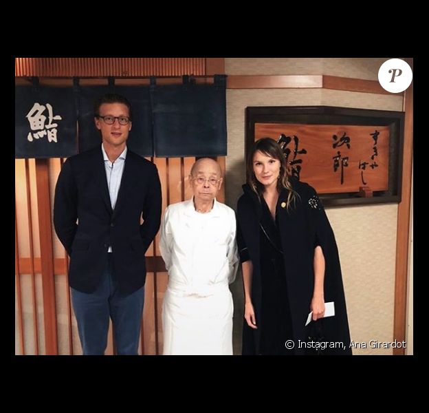 Ana Girardot et son chéri Arthur de Villepin avec le chef Jiro Ono.