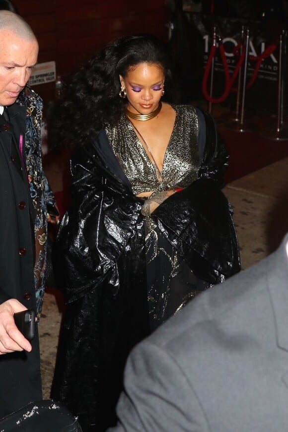 Rihanna et son compagnon Hassan Jameel à la sortie du club 1OAK après la soirée des Grammy Awards à New York. Le 28 janvier 2018