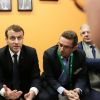 Le président de la république francaise, Emmanuel Macron accompagné de Stéphane Travert rencontre la filière des vins durant sa visite au salon de l'agriculture, Paris, France le 24 février 2018. © Stéphane Lemouton / Bestimage