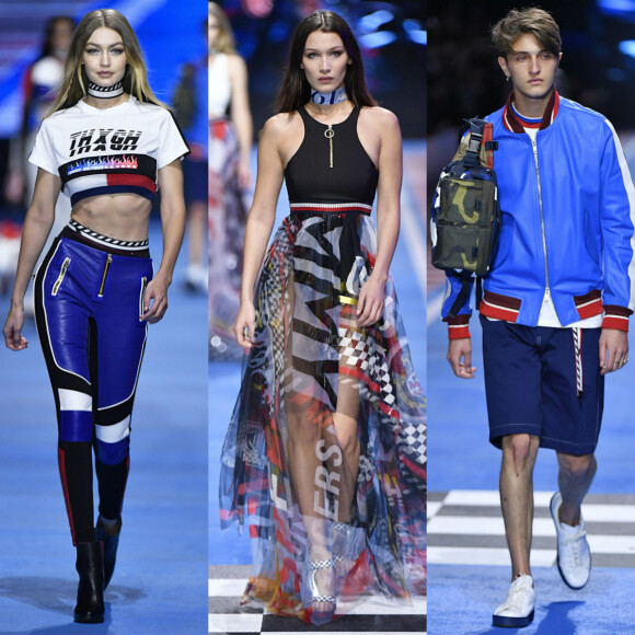 Gigi, Bella et Anwar Hadid défilent pour la collection TOMMY x GIGI de Tommy Hilfiger au Milano Congressi. Milan, le 25 février 2018.