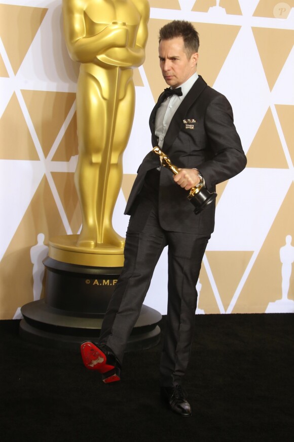 Sam Rockwell (Oscar du meilleur 2nd rôle masculin pour 'Three Billboards : Les Panneaux de la vengeance') à la press room de la 90ème cérémonie des Oscars 2018 au théâtre Dolby à Los Angeles, le 4 mars 2018