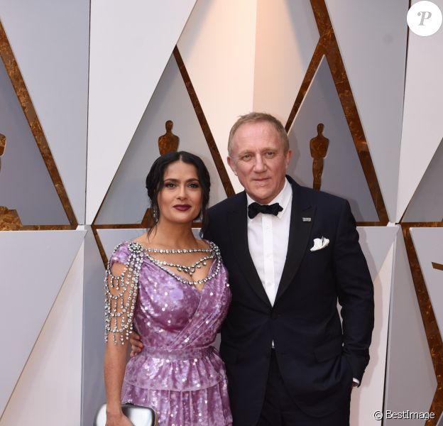 Salma Hayek (robe Gucci) et son mari François-Henri Pinault - Arrivées - 90ème cérémonie des Oscars 2018 au théâtre Dolby à Los Angeles, le 4 mars 2018. © Kevin Sullivan via Zuma Press/Bestimage
