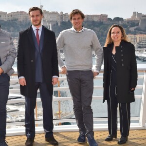 Jean Guillem Destremeau, Boris Herrmann, Pierre Casiraghi, le vice président du Yacht Club de Monaco, Paul Meilhat et Alexia Barrier - Présentation des Monaco Globes Series au Yacht Club de Monaco le 27 février 2018. © Bruno Bebert/Pool restreint Monaco/Bestimage