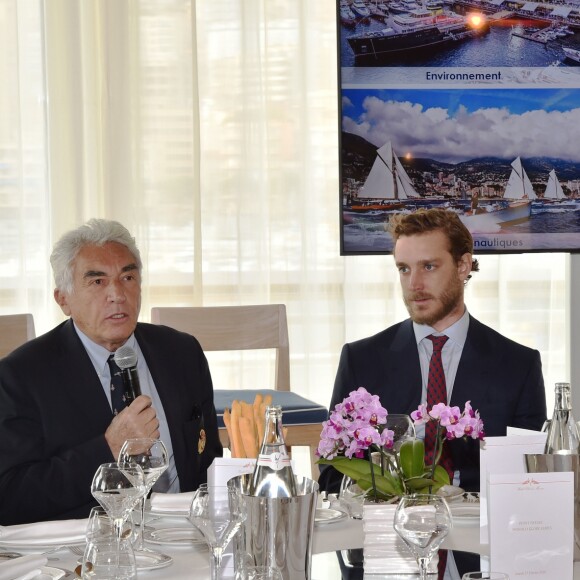 Bernard d'Alessandri, le directeur général du Yacht Club, Pierre Casiraghi, vice-président du Yacht Club de Monaco, et Armelle Roudot Lafon, directrice de la Direction des Affaires Maritimes de Monaco - Présentation des Monaco Globes Series au Yacht Club de Monaco le 27 février 2018. © Bruno Bebert/Pool restreint Monaco/Bestimage