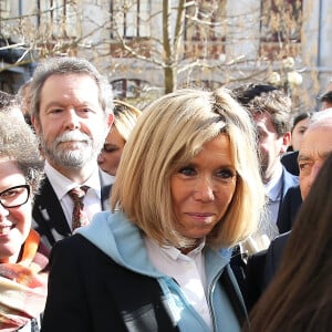 Brigitte Macron a accompagné le ministre de l'Education Nationale, Jean-Michel Blanquer au lycée Carnot de Dijon afin d'y évoquer la lutte contre le harcèlement à l'école à Dijon le 5 mars 2018 © Dominique Jacovides/Bestimage