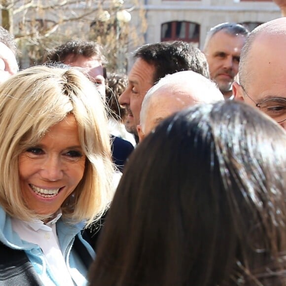 Brigitte Macron a accompagné le ministre de l'Education Nationale, Jean-Michel Blanquer au lycée Carnot de Dijon afin d'y évoquer la lutte contre le harcèlement à l'école à Dijon le 5 mars 2018 © Dominique Jacovides/Bestimage