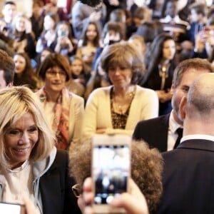 Brigitte Macron a accompagné le ministre de l'Education Nationale, Jean-Michel Blanquer au lycée Carnot de Dijon afin d'y évoquer la lutte contre le harcèlement à l'école à Dijon le 5 mars 2018 © Dominique Jacovides/Bestimage