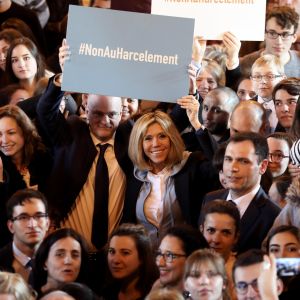 Brigitte Macron a accompagné le ministre de l'Education Nationale, Jean-Michel Blanquer au lycée Carnot de Dijon afin d'y évoquer la lutte contre le harcèlement à l'école à Dijon le 5 mars 2018 © Dominique Jacovides/Bestimage