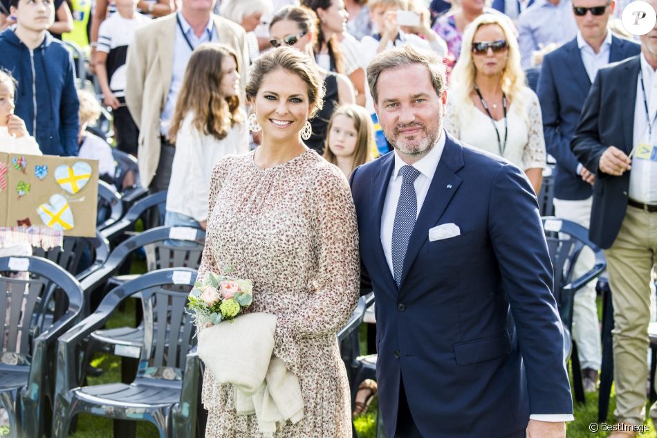 La princesse Madeleine de Suède et son mari Christopher O&#039;Neill lors du 40e anniversaire de la princesse Victoria sur l&#039;île d&#039;Oland le 14 juillet 2017.