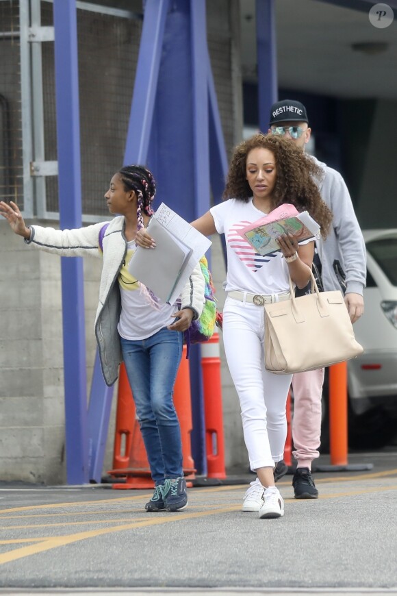 Exclusif - Melanie Brown (Mel B) passe prendre sa fille Angel à l'école à Los Angeles le 9 mars 2018.