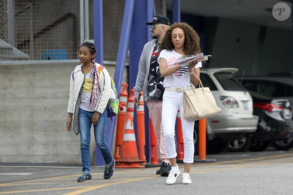 Exclusif - Melanie Brown (Mel B) passe prendre sa fille Angel à l'école à Los Angeles le 9 mars 2018.