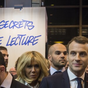 Le président de la République française Emmanuel Macron, sa femme Brigitte Macron et la ministre de la Culture Françoise Nyssen inaugurent la 38ème édition du salon Livre au parc des expositions à Paris, le 15 mars 2018. © Gilles Rolle/Pool/Bestimage