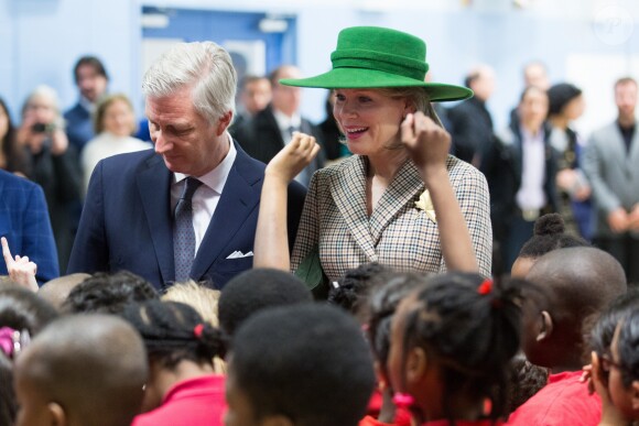 Le roi Philippe et la reine Mathilde de Belgique en visite d'état au Canada, visitent l'école primaire "Le Carignan" à Montréal.