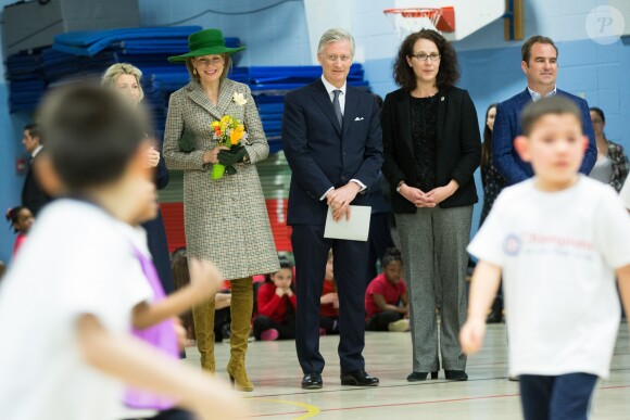 Le roi Philippe et la reine Mathilde de Belgique en visite d'état au Canada, visitent l'école primaire "Le Carignan" à Montréal.