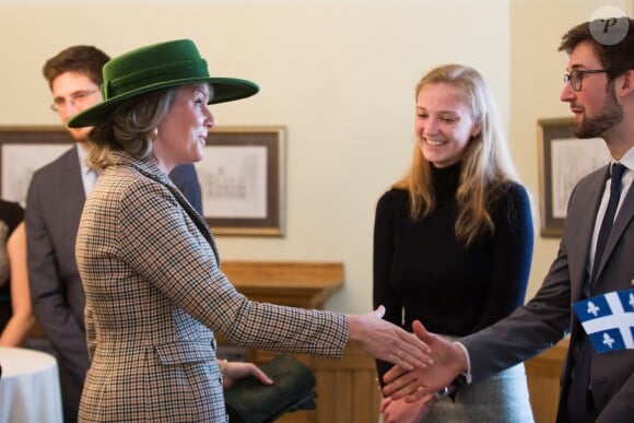 La reine Mathilde de Belgique en visite d'état au Canada avec le roi Philippe de Belgique, rencontre la princesse Louisa Maria de Belgique, étudiante à l'université McGill à Montréal. Le 16 mars 2018.