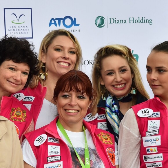 Schanel Bakkouche, la princesse Stéphanie de Monaco, Kiera Chaplin, Jazmin Grace Grimaldi et Pauline Ducruet - Départ du 28ème Rallye Aïcha des Gazelles depuis la Place du Palais de Monaco à Monaco le 17 mars 2018. Les véhicules électriques ainsi que les équipages monégasques ont quitté la Principauté pour rejoindre les autres véhicules à Nice sur la Promenade des Anglais. © Bruno Bebert/Bestimage