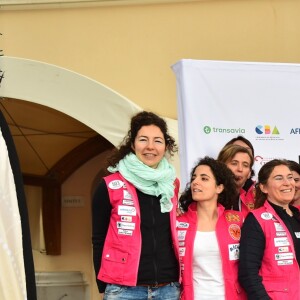 L'ensemble des concurrentes autour de la princesse Stéphanie de Moanco dont Schanel Bakkouche, Kiera Chaplin, Jazmin Grace Grimaldi et Pauline Ducruet - Départ du 28ème Rallye Aïcha des Gazelles depuis la Place du Palais de Monaco à Monaco le 17 mars 2018. Les véhicules électriques ainsi que les équipages monégasques ont quitté la Principauté pour rejoindre les autres véhicules à Nice sur la Promenade des Anglais. © Bruno Bebert/Bestimage