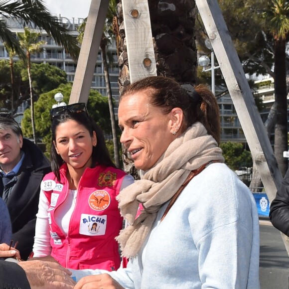 Christian Estrosi, le maire de Nice, la princesse Stéphanie de Monaco, Pauline Ducruet et Schanel Bakkouche - Départ du 28ème Rallye Aicha des Gazelles depuis la Promenade des Anglais à Nice le 17 mars 2018. © Bruno Bebert/Bestimage