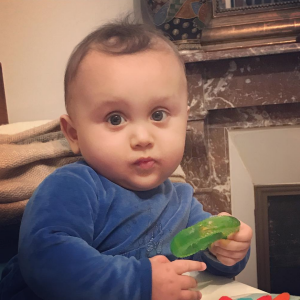 Andrea, le fils d'Anouchka Alsif et Nicolas Duvauchelle, le 18 mars 2018.