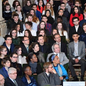 La romancière franco-marocaine Leïla Slimani à l'Académie française à Paris, France, la 20 mars 2018. Le chef de l'État a énuméré une trentaine de mesures destinées à renforcer "la place et le rôle" de la langue française et du plurilinguisme dans le monde. © Christian Liewig/Pool/Bestimage