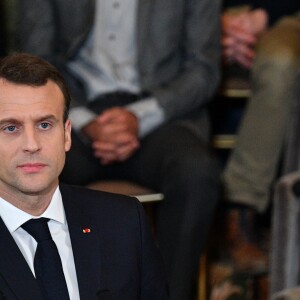 Emmanuel Macron à l'Académie française à Paris, France, la 20 mars 2018. Le chef de l'État a énuméré une trentaine de mesures destinées à renforcer "la place et le rôle" de la langue française et du plurilinguisme dans le monde. © Christian Liewig/Pool/Bestimage