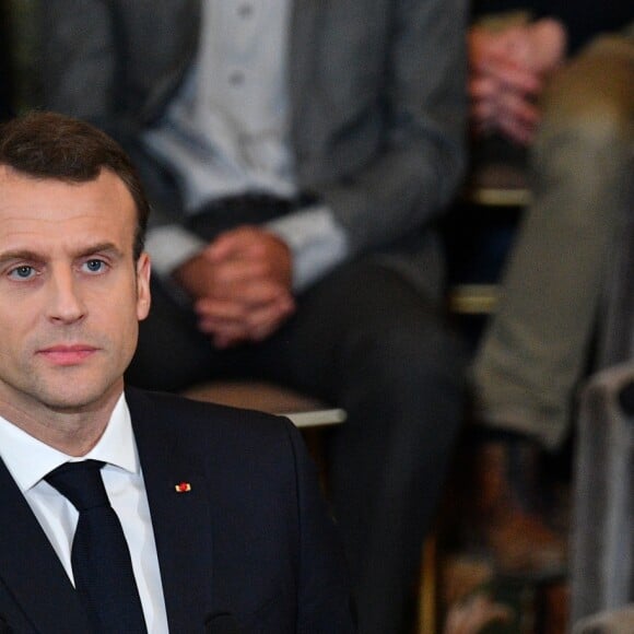 Emmanuel Macron à l'Académie française à Paris, France, la 20 mars 2018. Le chef de l'État a énuméré une trentaine de mesures destinées à renforcer "la place et le rôle" de la langue française et du plurilinguisme dans le monde. © Christian Liewig/Pool/Bestimage