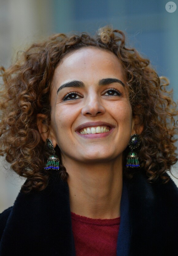 La romancière franco-marocaine Leïla Slimani à l'Académie française à Paris, France, la 20 mars 2018. Le chef de l'État a énuméré une trentaine de mesures destinées à renforcer "la place et le rôle" de la langue française et du plurilinguisme dans le monde. © Christian Liewig/Pool/Bestimage