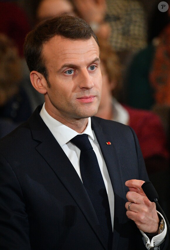 Emmanuel Macron à l'Académie française à Paris, France, la 20 mars 2018. Le chef de l'État a énuméré une trentaine de mesures destinées à renforcer "la place et le rôle" de la langue française et du plurilinguisme dans le monde. © Christian Liewig/Pool/Bestimage