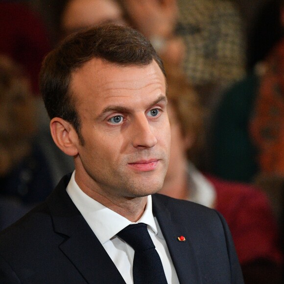 Emmanuel Macron à l'Académie française à Paris, France, la 20 mars 2018. Le chef de l'État a énuméré une trentaine de mesures destinées à renforcer "la place et le rôle" de la langue française et du plurilinguisme dans le monde. © Christian Liewig/Pool/Bestimage