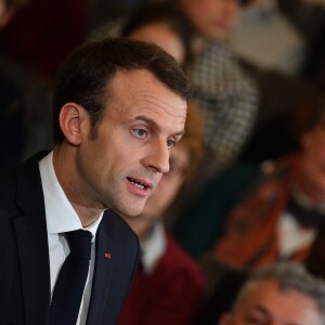 Emmanuel Macron à l'Académie française à Paris, France, la 20 mars 2018. Le chef de l'État a énuméré une trentaine de mesures destinées à renforcer "la place et le rôle" de la langue française et du plurilinguisme dans le monde. © Christian Liewig/Pool/Bestimage