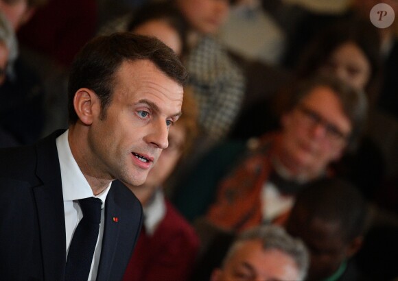 Emmanuel Macron à l'Académie française à Paris, France, la 20 mars 2018. Le chef de l'État a énuméré une trentaine de mesures destinées à renforcer "la place et le rôle" de la langue française et du plurilinguisme dans le monde. © Christian Liewig/Pool/Bestimage