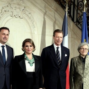 Xavier Bettel, Premier ministre du Luxembourg, LL.AA.RR. Grand-Duc Henri et la Grande-Duchesse Maria Teresa de Luxembourg, Catherine Chevillot, diréctrice du musée Rodin - Soirée au Musée Rodin à l'occasion de la visite d'Etat en France du grand-duc H. de Luxembourg et la grande-duchesse MT. de Luxembourg à Paris le 20 mars 2018. © Dominique Jacovides/Bestimage