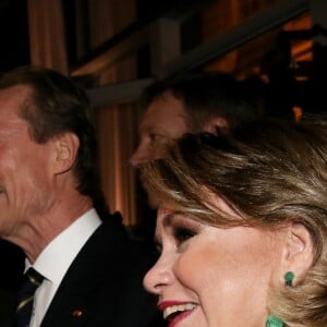 Laurent Fabius et la Grande-Duchesse Maria Teresa de Luxembourg - Soirée au Musée Rodin à l'occasion de la visite d'Etat en France du grand-duc H. de Luxembourg et la grande-duchesse MT. de Luxembourg à Paris le 20 mars 2018. © Dominique Jacovides/Bestimage